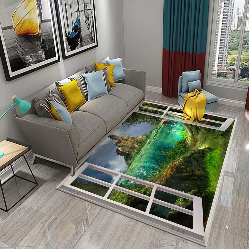 3D Современный ковер с пейзажем за окном Красивый вид за окном Коврики Кухня Ванная Нескользящий коврик Ковры для декора гостиной и спальни