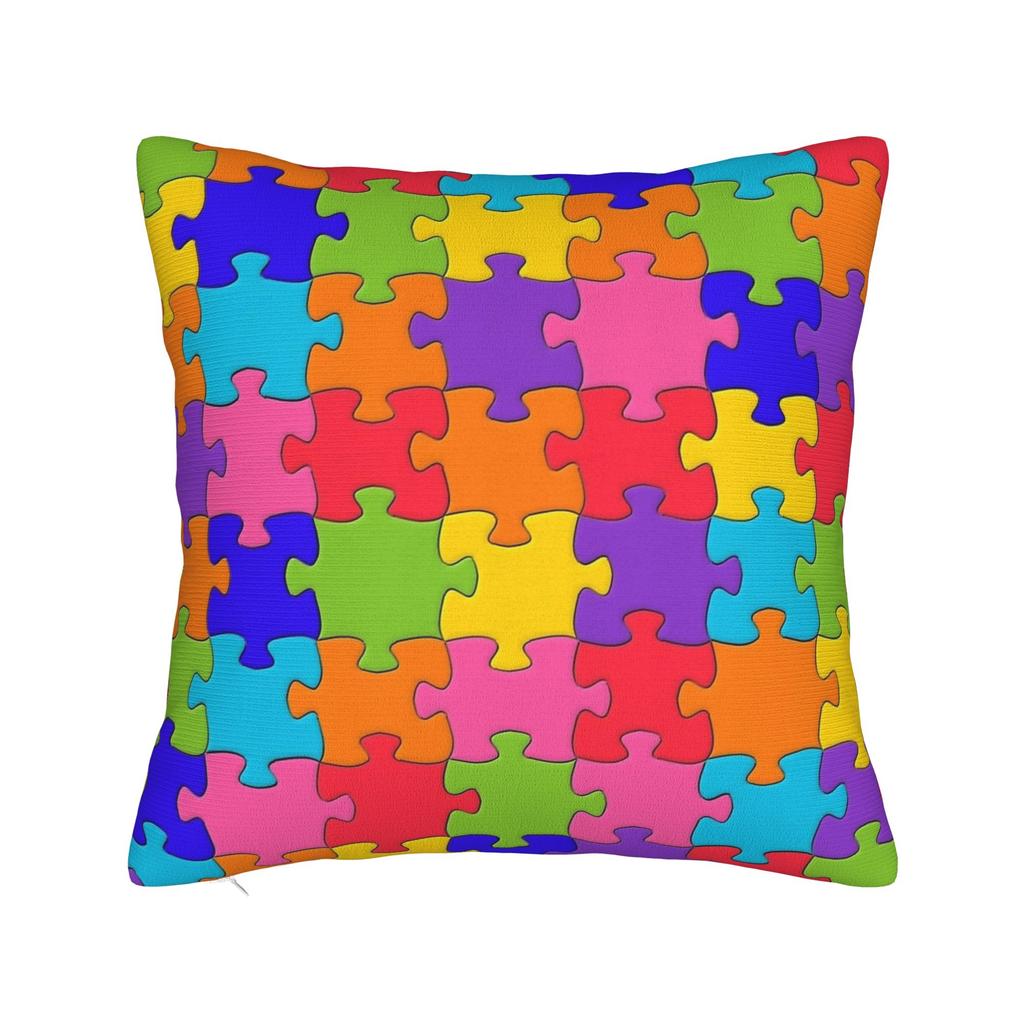 Vibrant Neon Dense Autism Puzzle Pillow Cover Comfy Cushion Cover Fashion Pillow Case For Sofa Car Home Decor