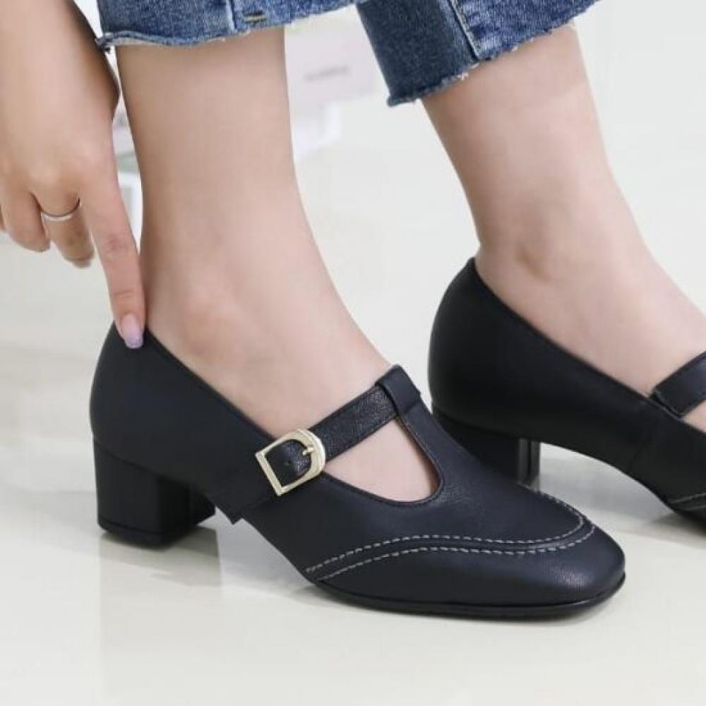 Jisyu Women Leather Termi Chunky Heel Pumps 4cm