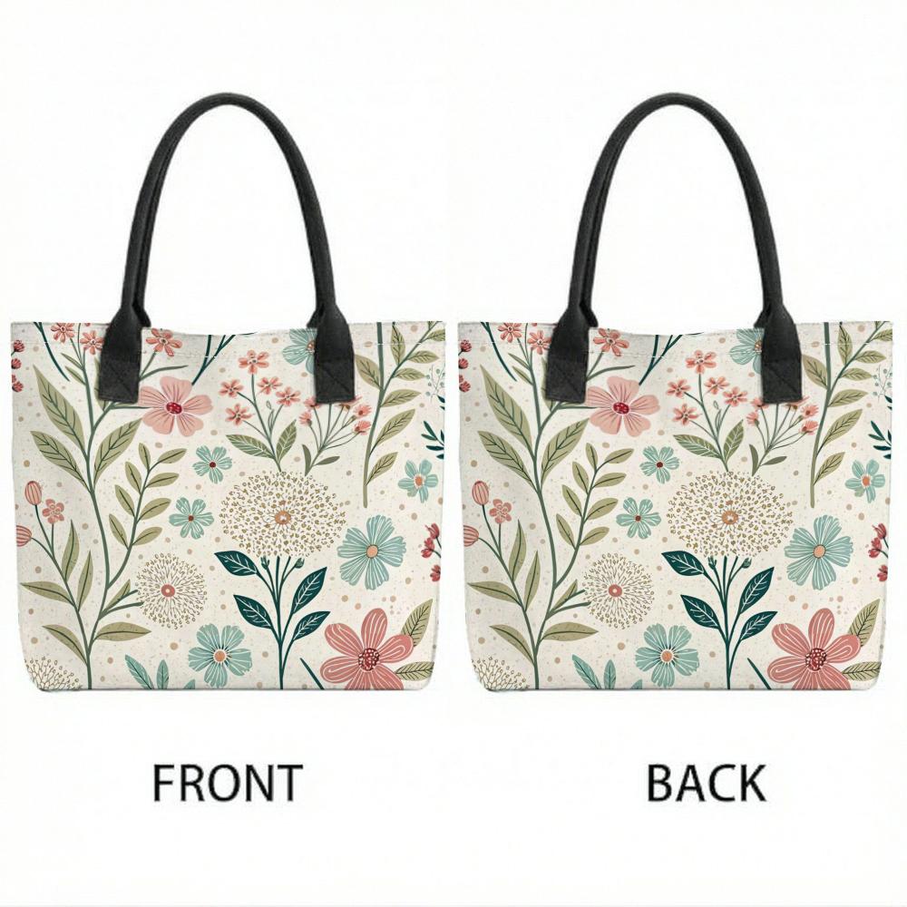 Floral Print Tote Bag Casual Canvas Shoulder Bag for Daily Use