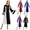 Womens Church Choir Robe Color Block Stand Collar Flared Sleeve Dress Clergy Costume Halloween Cosplay Attire