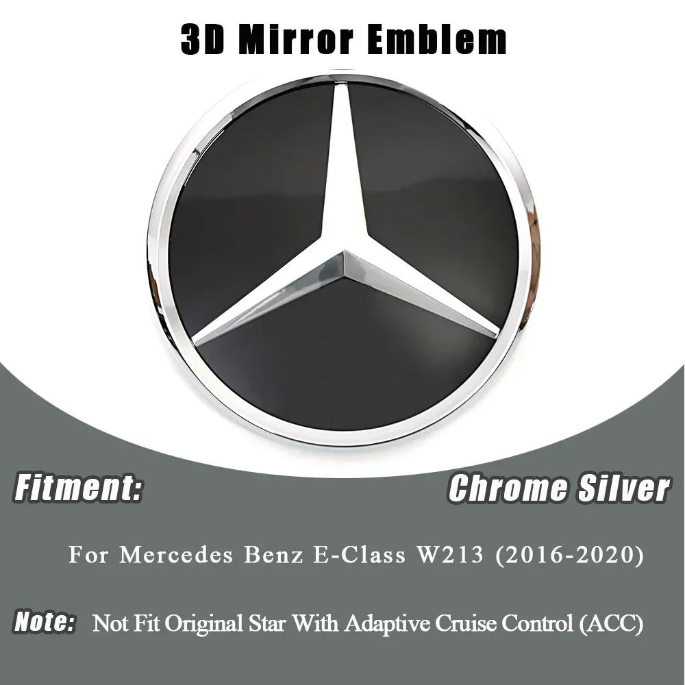 C200 E200 New 2025 For Mercedes Benz 3D Mirror Front Grille Star Emblem Logo Glossy Black And Chrome Silver For Mercedes Benz E-