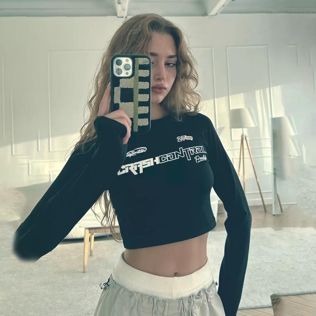 2KWEIRD Новые графические футболки Женская мода Топ Y2k Kpop Повседневные футболки с принтом и длинным рукавом