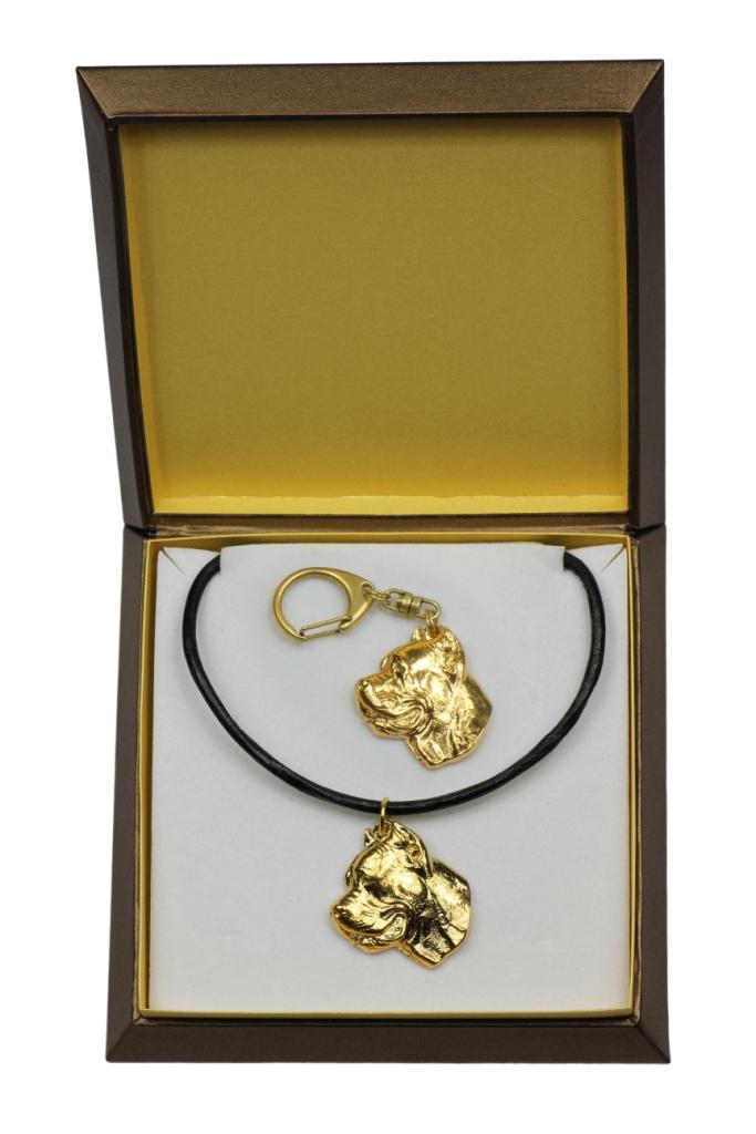 Кане Корсо, Итальянский Кане Корсо - брелок и колье с собакой в ​​коробочке, качественное позолоченное изделие, бренд Art-Dog