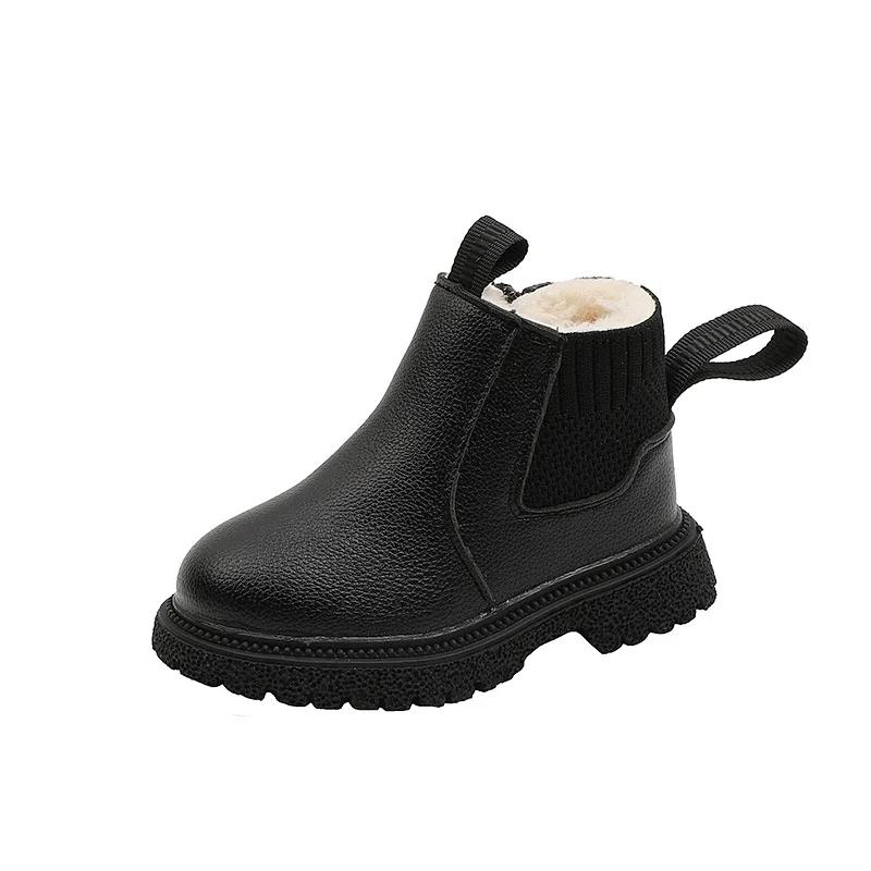 Winter Boots Kids Boys Girls Short Boots Black Beige Brown Velvet Chelsea Boots for Toddlers Nice Children Platform Shoes I07088