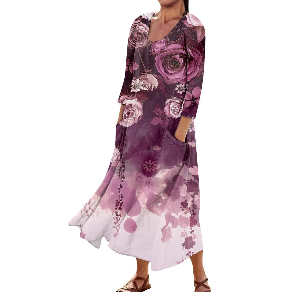 Платье для женщин, весеннее повседневное модное платье в стиле бохо с рукавами 3/4 для праздника, большого размера