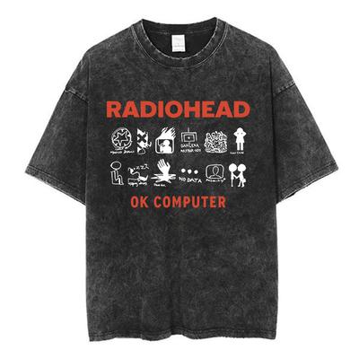 Radiohead Рок-группа OK Computer Винтажная стираная футболка Мужчины Женщины Мода Хип-хоп Футболки Хлопок Повседневные Футболки Уличная одежда