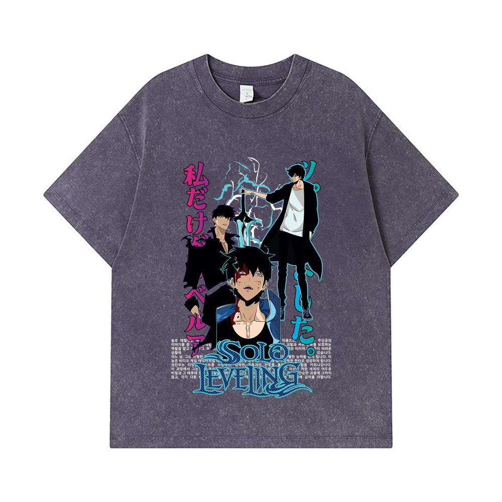275 GSM Washed T-shirts 100% Cotton Solo Leveling V2 Sung JinWoo Print Unisex Heavy Cotton T Shirt