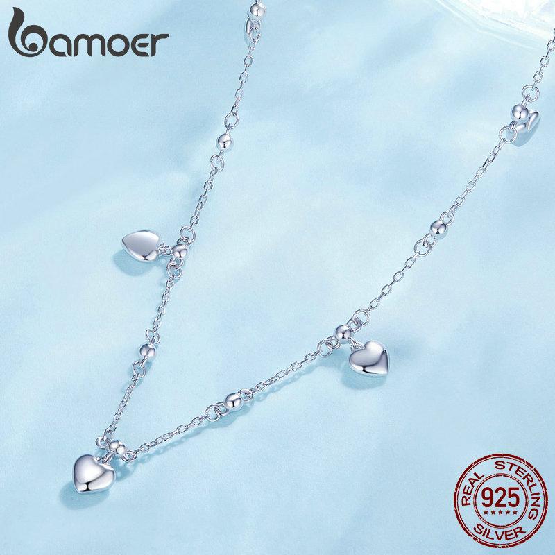 BAMOER, стерлинговое серебро 925 пробы, штабелируемое ожерелье на ключицу, сверкающая циркониевая цепочка на шею для женщин, ювелирные изделия с платиновым покрытием