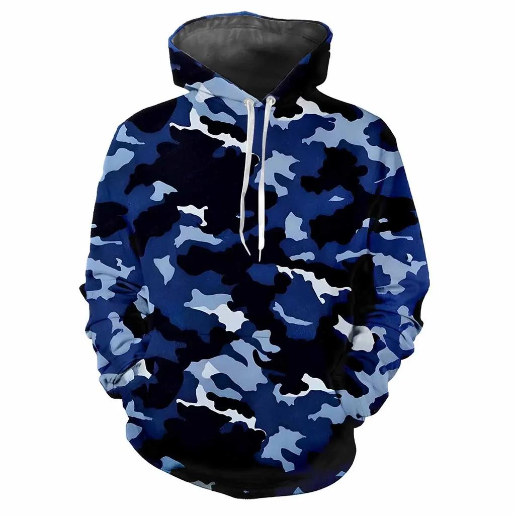 Trendy Men's Hoodie Printed Camouflage Patterns Digital Printing Casual Long Sleeved Hooded Thick Fabric Tops