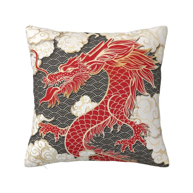 Chinese Red Dragon Totem Pattern Cushion Cover x cm Polyester Soft Throw Pillow Case For Sofa Decoration Bedding Pillowslip