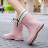 Fashion Women's Mid-Barrel Rain Boots Upgraded Thickened Drawstring Mouth Rain Boots Wear-Resistant Non-slip Comfortable Water Shoes Outdoor Rain Bo