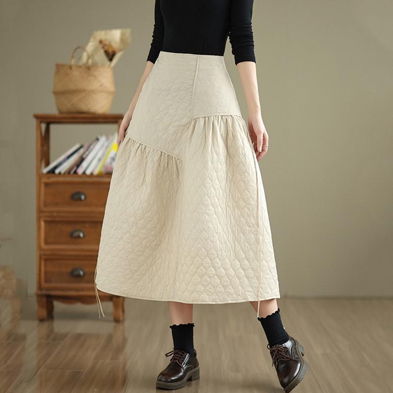 Хлопковая подкладка большого размера Высокая талия винтажная весна осень зима повседневная свободная длинная женская юбка женская юбка