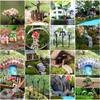 Cute Village House Miniature Garden Mini Bridge Stairs Craft Figurine Plant Pot Garden Ornament Miniature Fairy Garden Supplies