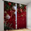 2pcs Red Christmas Printed Semi-Blackout Curtains with Green Pine Branches and Golden Balls  Drapes for Living Room Bedroom