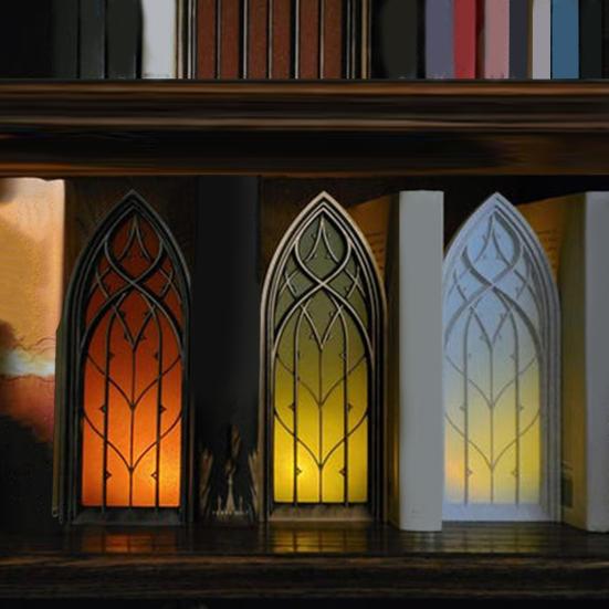 Fantasy Window Book Nook with Light Retro Light-up Window Booknook Bookshelf Insert Decoration Gift for Book Lovers