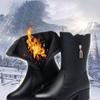 Autumn and Winter Plus Velvet Warm Soft Leather Mid-tube Boots Mid-heel Cotton Boots
