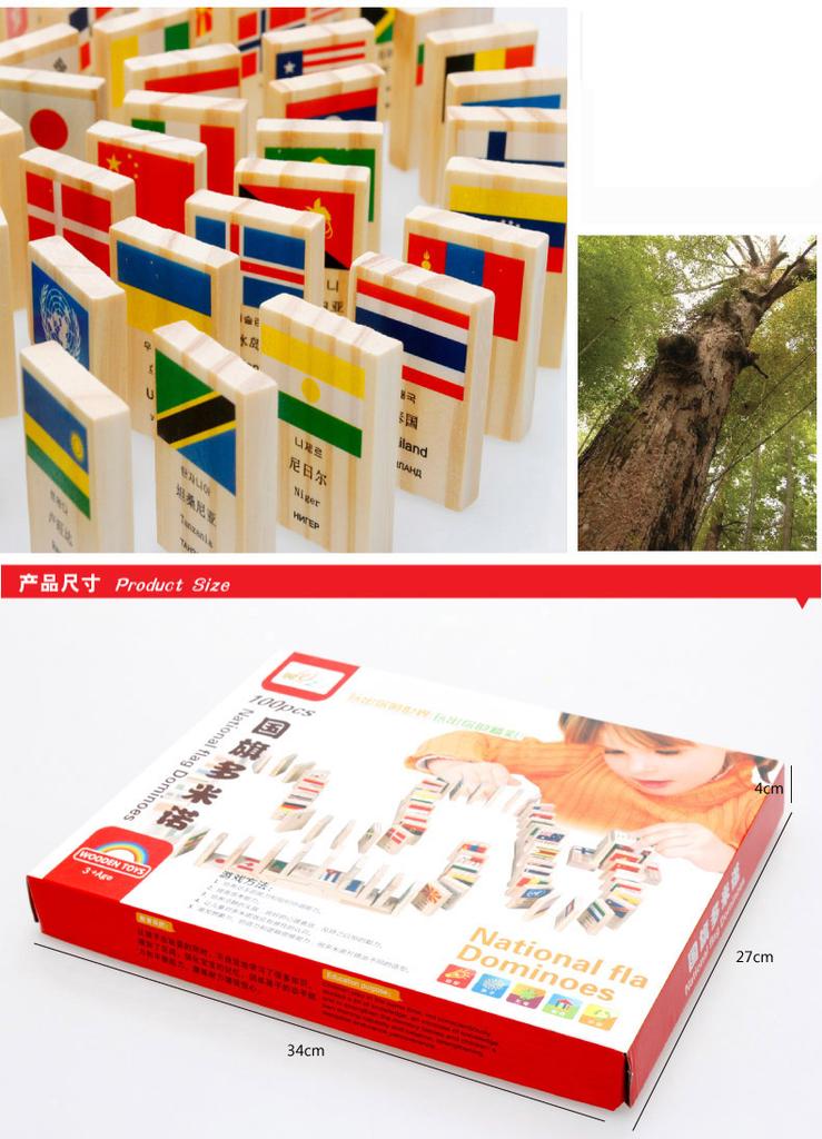 100 pcs Kids Wooden Flag Learning Block Toys Kits Domino Blocks for Children  learning World Flags Educational Toy Festival Gift