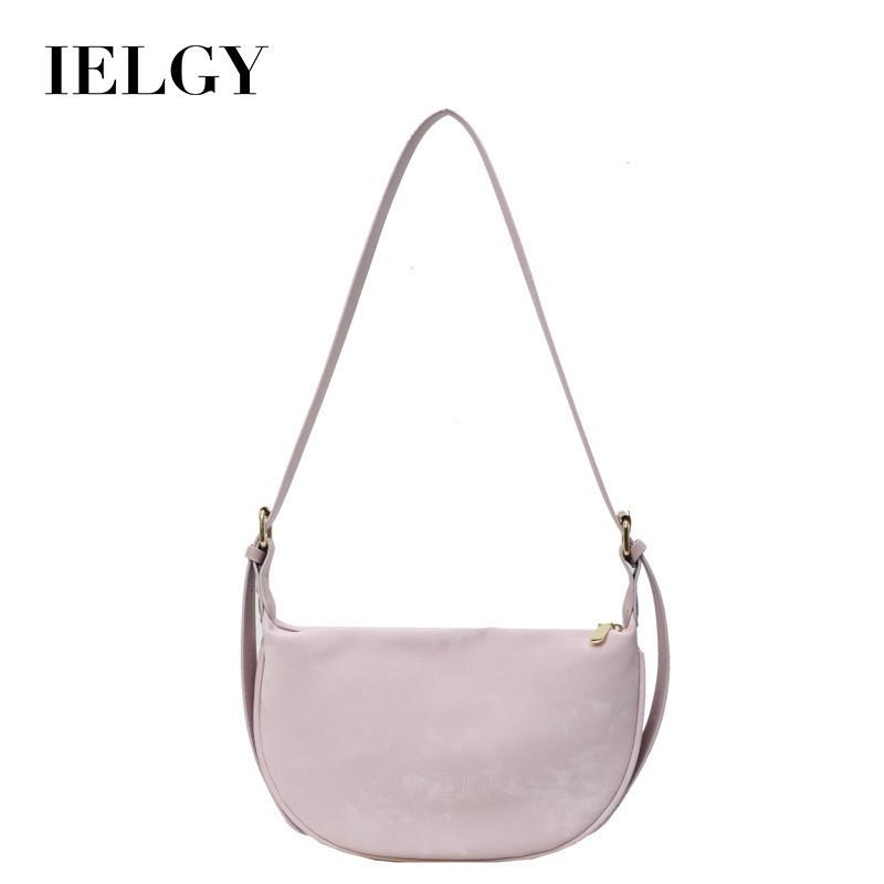 IELGY Women's Korean Version of Pink Velvet Diagonal Dumpling Bag, Lightweight Underarm Bag, Simple Pu Shoulder Bag