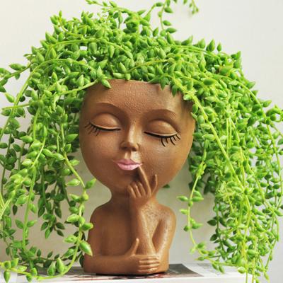 Горшок для лица с дренажным отверстием из смолы, 3D женская фигурка головы, цветочный горшок, домашний контейнер для растений на открытом воздухе