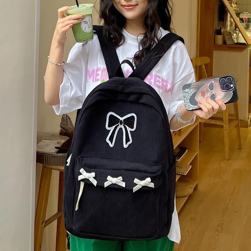 Милые рюкзаки с бантиком в эстетичном стиле, легкие школьные ранцы, студенческий рюкзак в милом стиле для девочек, женский вельветовый колледжный мочилас KTY