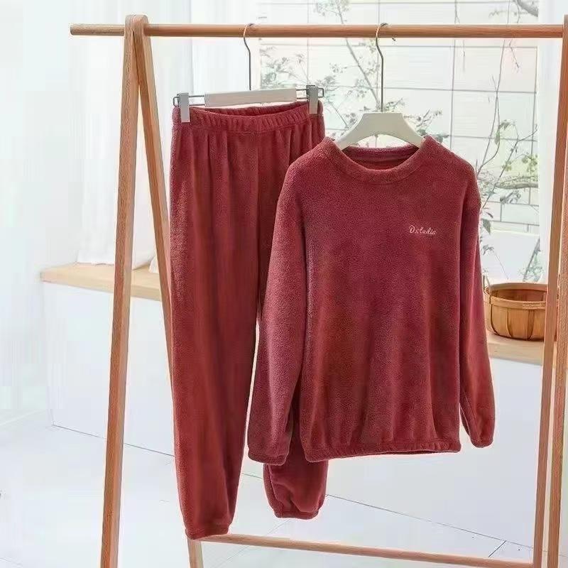 Fall and Winter Men and Women Double-Sided Velvet Thickened Warm Suit Loose Coral Velvet Home Wear Loose Lazy Sleepwear
