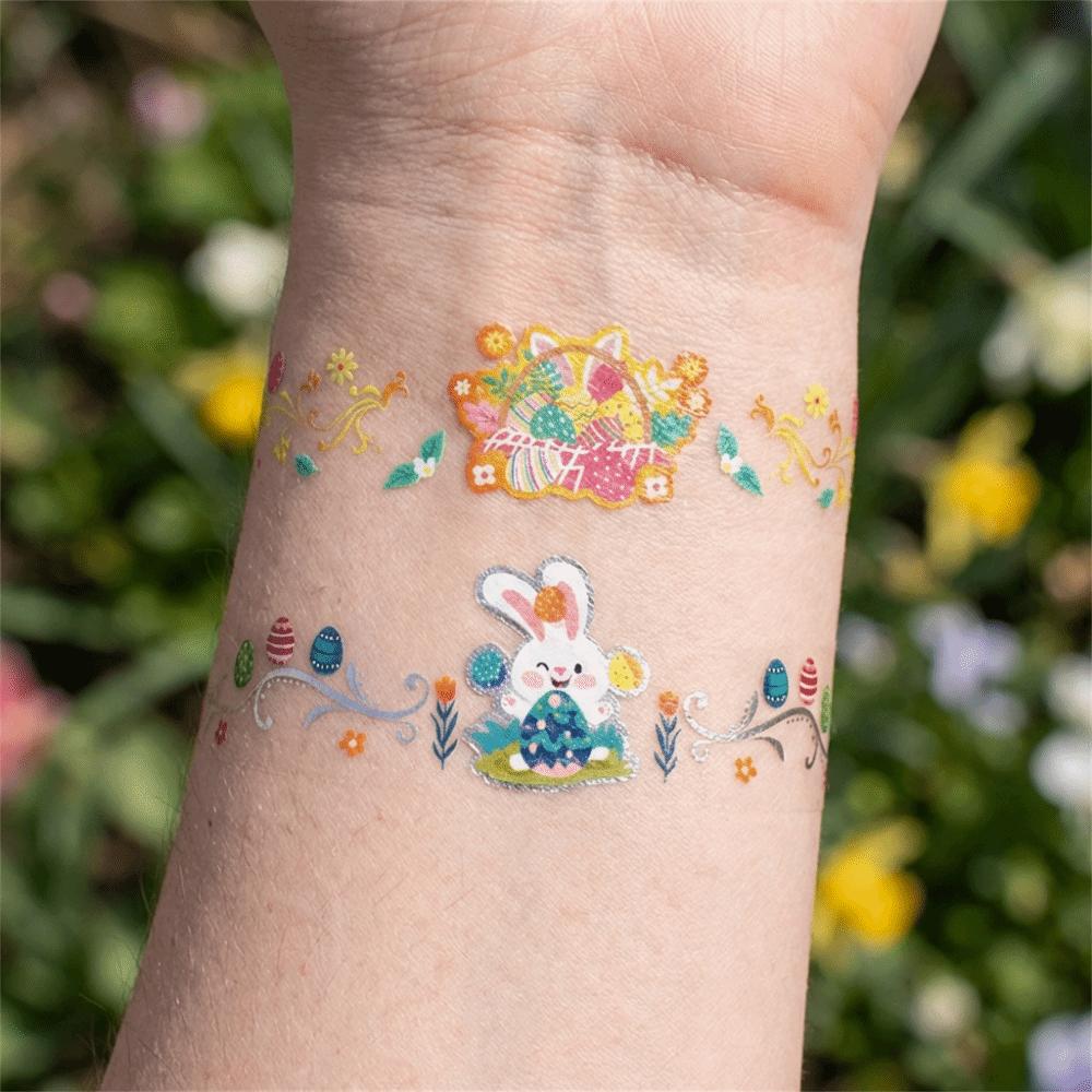 Wrist Arm Face Leg Face Temporary Tattoo Rabbit Carrot Eggs Flower Freckle Tattoo  Easter Day