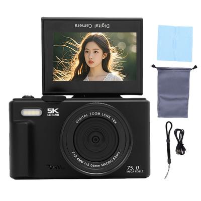 Цифровая камера 5K 75MP UHD AF Автофокус 18-кратный зум WiFi Камера Веб-камера с 3-дюймовым поворотным на 180 градусов экраном Вспышка для