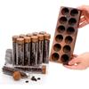 Coffee Bean Storage Tubes with Wooden Stand and Lids, Dosing Glass Vials for Coffee Storage, Espresso Bean Canisters Cellars Set