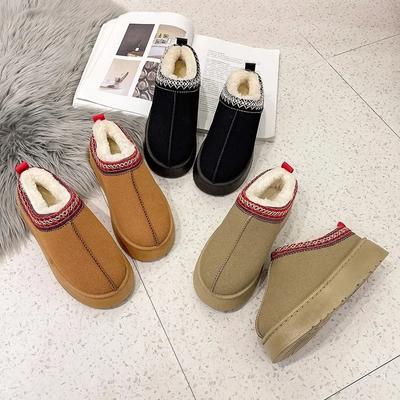 Модные шлепанцы на платформе для женщин, зимние теплые снежные ботинки, хлопковые пушистые женские шлепанцы, обувь с увеличением роста, размер 36-41