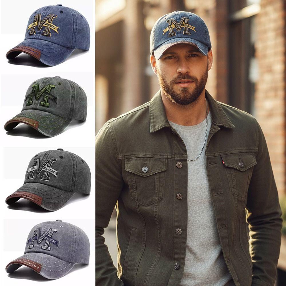 Washed Cotton Embroidered Baseball Cap Distressed Streetwear Sunscreen Hats For Man Women Unisex