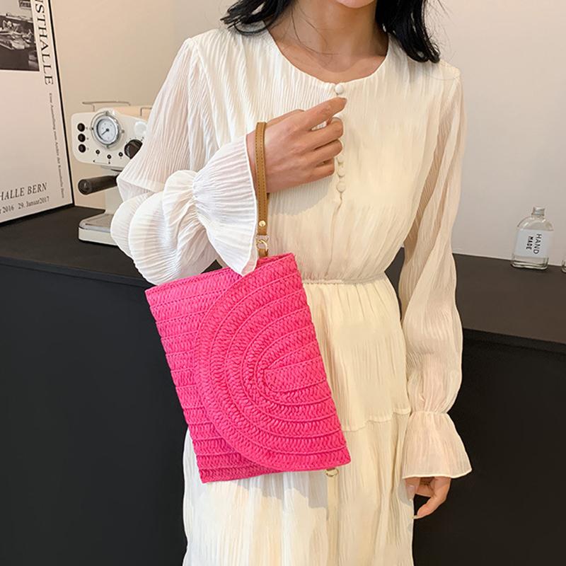 Summer Travel Beach Bag Straw Woven Clutch Bag Fashion Designer Crossbody Shoulder Bag for Women Handbag Ladies Wrist Wicker Bag