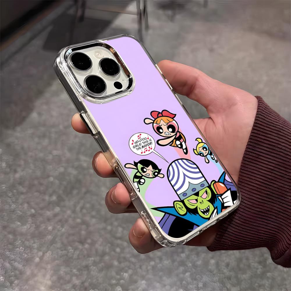 Чехол для телефона P-Powerpuff Girls Милый для iPhone 17 Air 16 E 15 14 13 12 11 Plus Pro Max Гальванизированный Прозрачный Мягкий Корпус