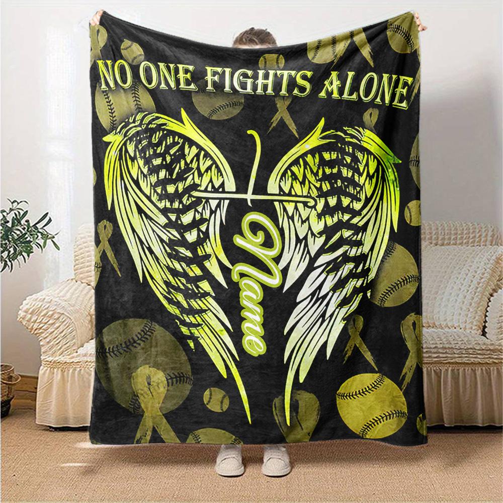 No One Fights Alone Custom Name Blanket Comfortable Soft Lightweight Allseason Multipurpose Blanket For Picnics Couches Offices Beds Living Rooms