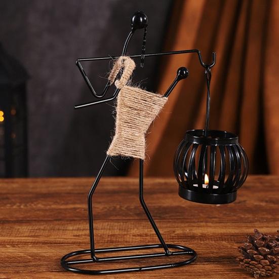 Human Figure Iron Candle Holder Handmade Metal Jute Rope Candlestick Nordic Boho Home Decor for Dining Table Bar Countertop Wedding