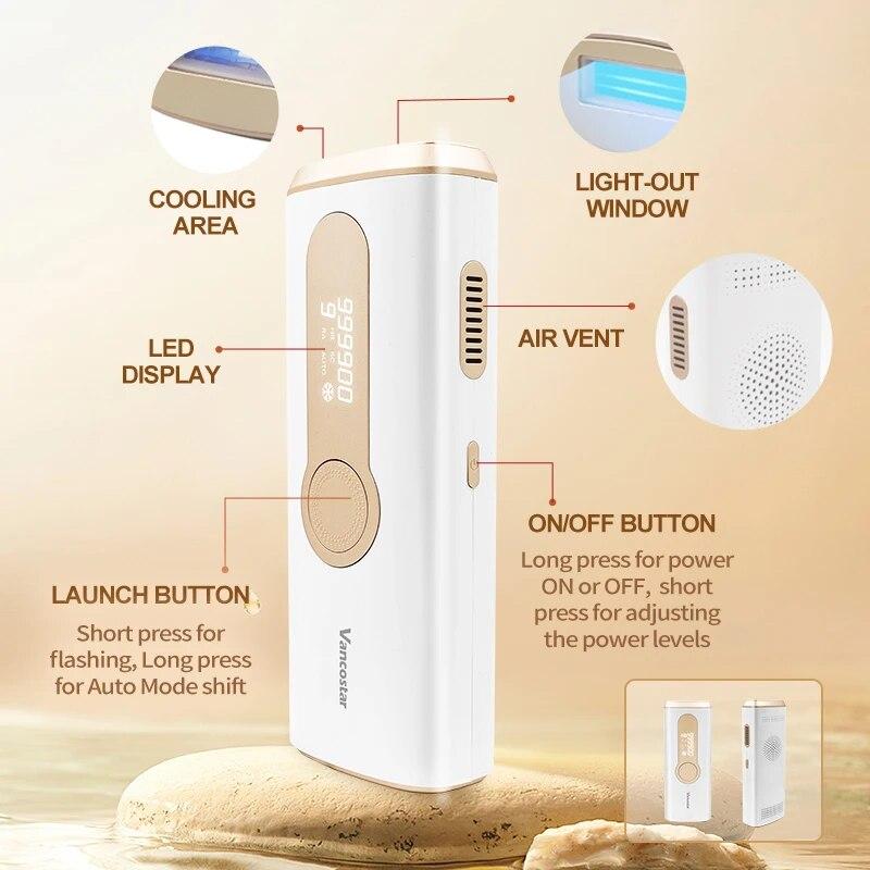 Лазерная эпиляция Vancostar 999900 Flash Cool, омоложение, лечение прыщей для дома, триммер для бикини, IPL-эпилятор, косметическое устройство