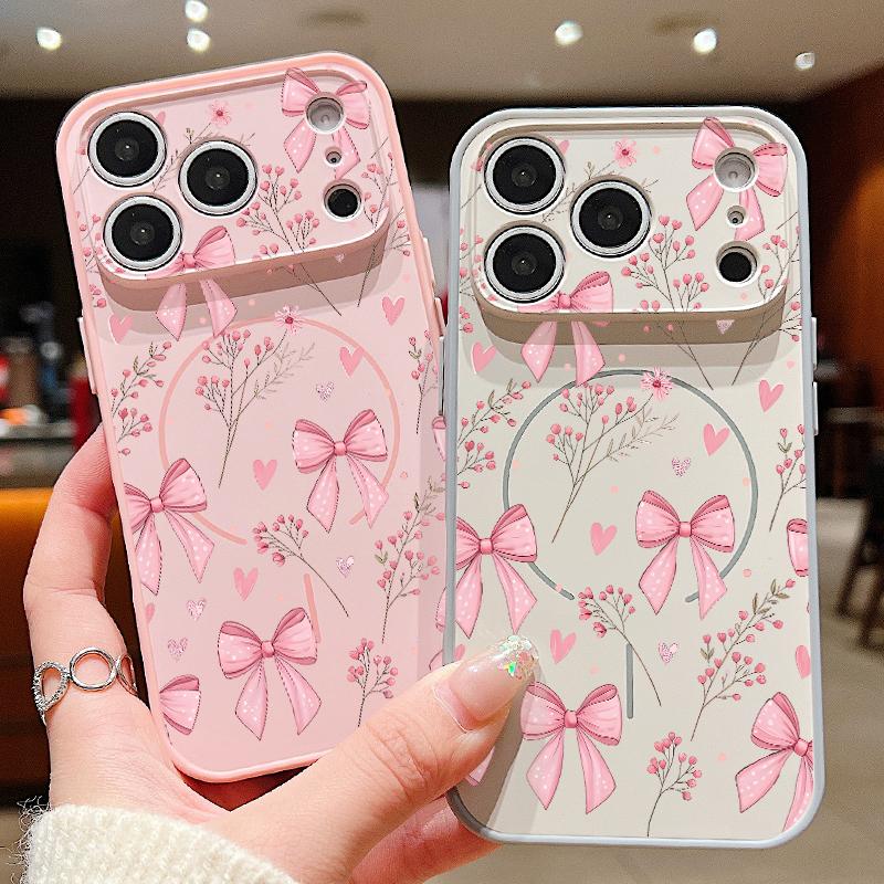 Pink Bowknots Floral Pattern For iPhone 17 Pro Max Funda iPhone 16 15 14 13 Pro Max Skin Feeling Magnetic For Magsafe Shockproof Bumper Cover