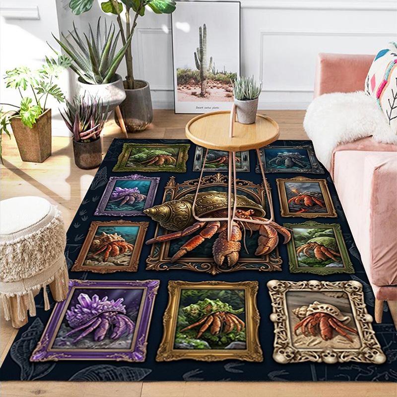 Hermit Crab Gallery Pattern Rug Floor Mat for Living Room or Bedroom Soft and Comfortable Carpet a Gift for Birthday and Holiday.