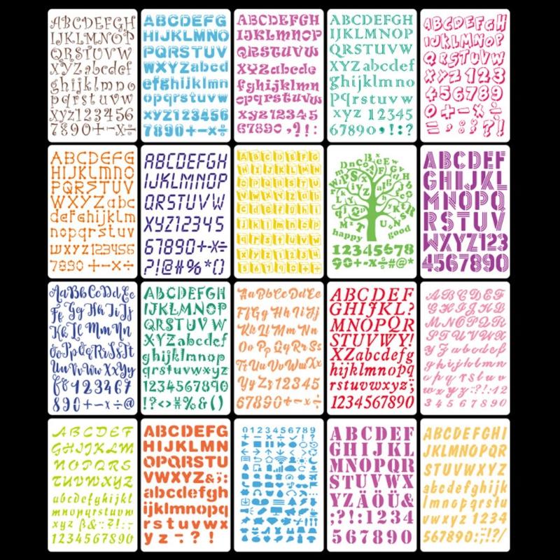 20 шт. Полые трафареты с буквами/цифрами для граффити, трафарет с алфавитом, пластиковые трафареты с буквами, трафарет для каллиграфии