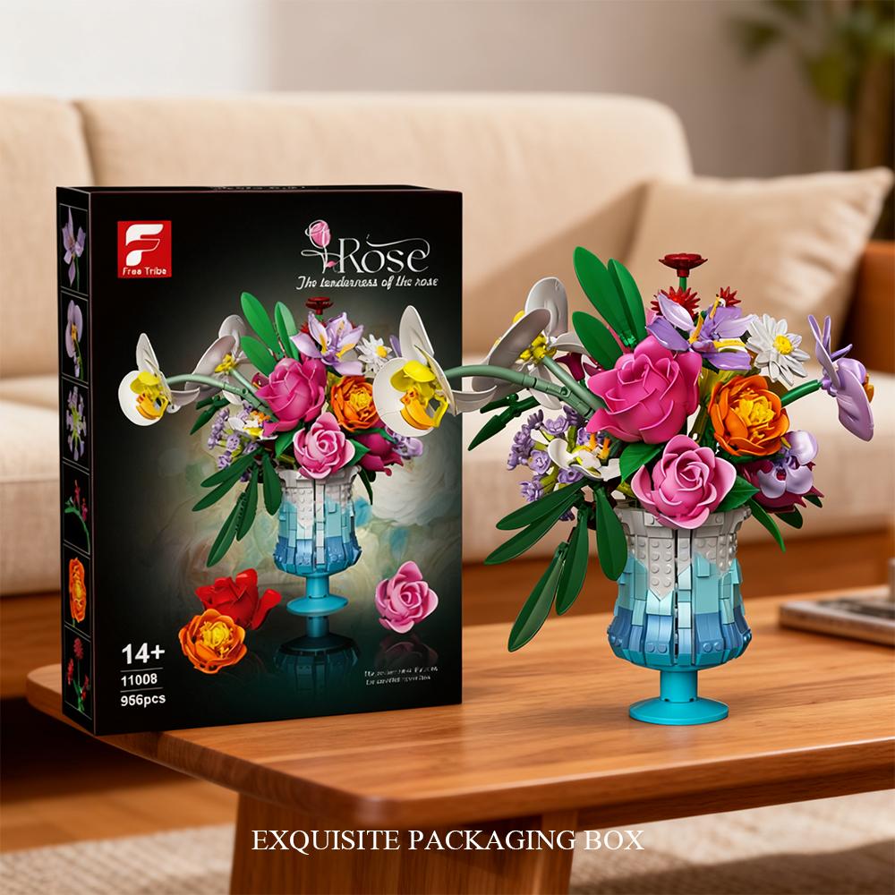 Non-Toxic 1009Pcs Sunflower Building Blocks Flower Bouquet Vase Model Bricks Set Idea Home Decoration Kids Educational Toys Holiday Gifts