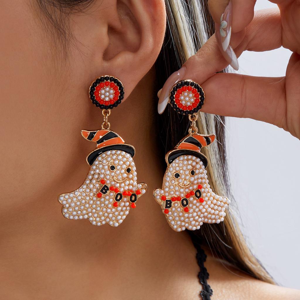 Halloween Sparkling Rhinestone Ghost Tassel Earrings for Women Cute Ghost Stud Earrings Goth Punk Party Jewelry Accessories