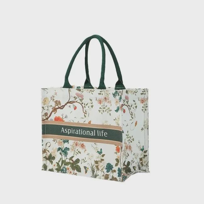 Large 3D Floral Canvas Tote with Custom Ribbon - Ideal for Corporate Promotions