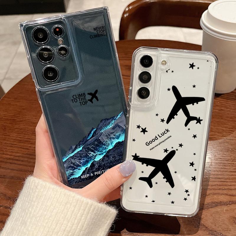 Airplane Print Clear Slim Phone Case For Samsung Galaxy S25 Ultra S24 FE S23 S22 A56 A36 A16 A55 A35 Soft Silicone Shockproof Transparent Bumper Cover