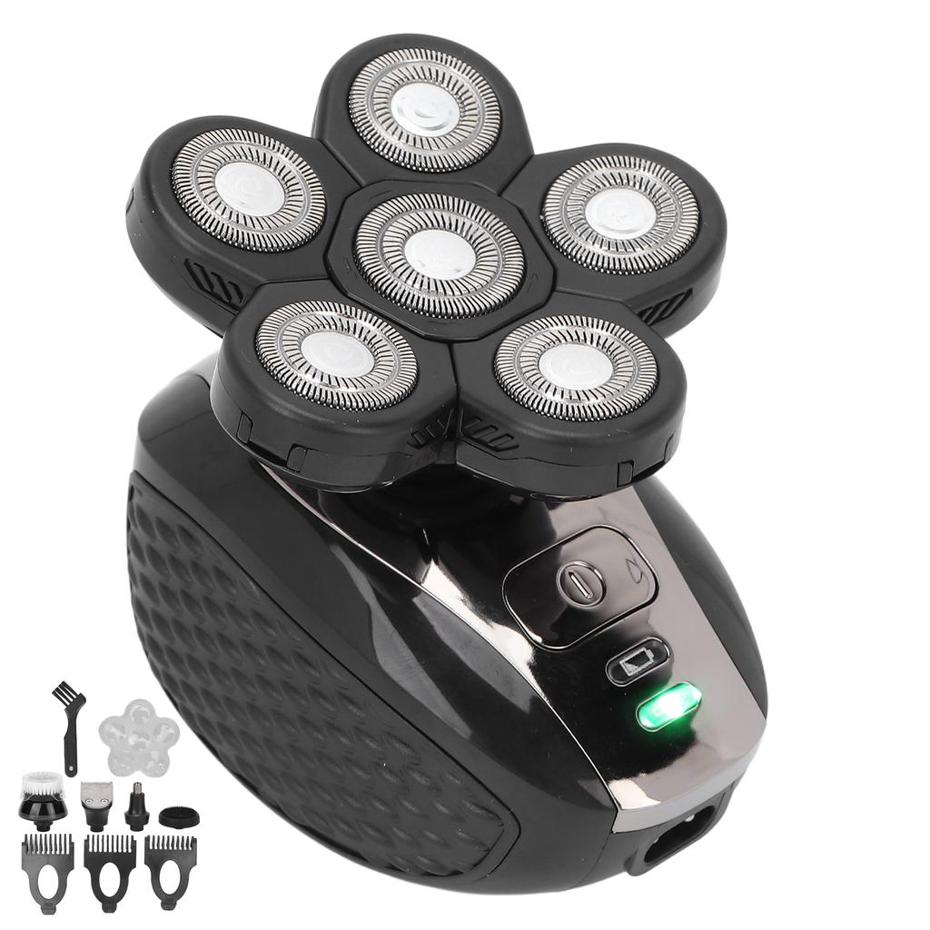 Electric Head Shavers Waterproof 5 In 1 Wet Dry Grooming Kit with 6 Rotary Blade Heads for Bald Men