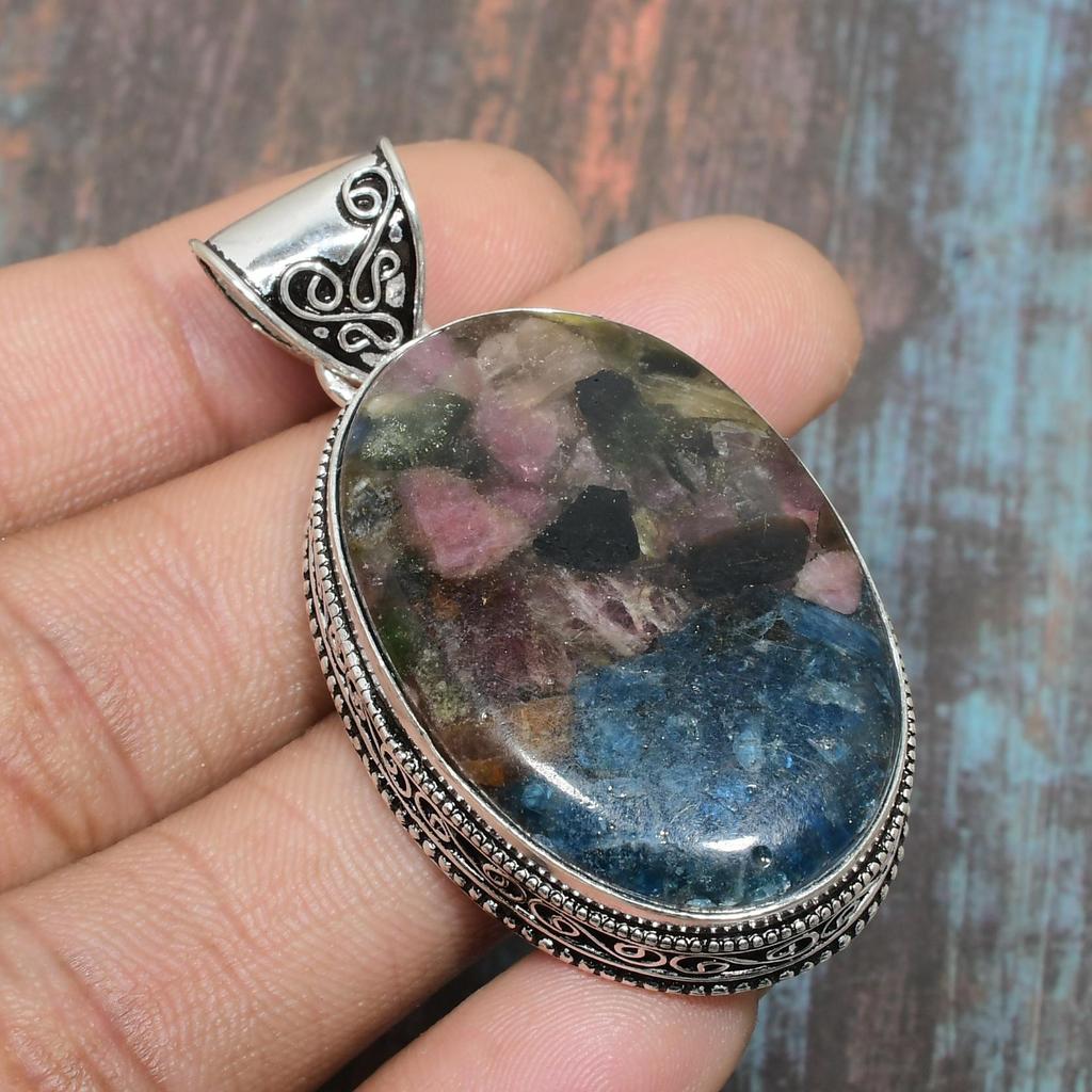 Арбуз Турмалин Драгоценный камень стерлингового серебра 925 пробы Замечательный ювелирный кулон ручной работы