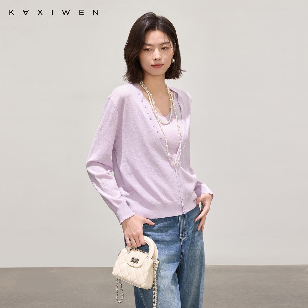 Qianwen Knitted Sweater Two Piece Set 2026 Spring New Style Lazy Cloud Feeling Soft Glutinous Deep V-Neck Stacked Wool Top