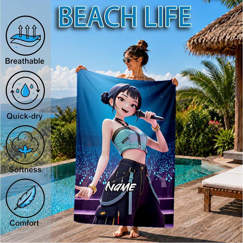 Custom Name KPop Pink Fashion Beach Towel Microfiber Beach Towel, Lightweight and Quick-Dry, for Summer Travel, Swimming Pool Gift
