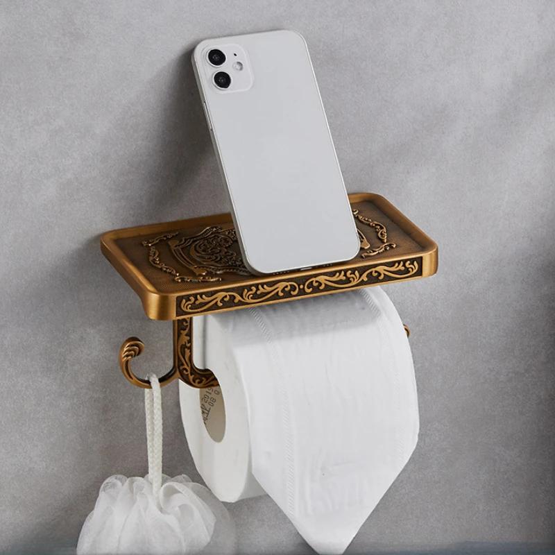 Старинный антикварный латунный держатель для туалетной бумаги с полкой для телефона, подвесная полка для салфеток, полка для рулонов в ванной, декоративный стиль