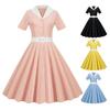 Женское платье с V-образным вырезом и лацканами, однобортное с поясом, трапециевидное, с большими качелями, обтягивающее, с высокой талией, однотонное, в стиле ретро, ​​с короткими рукавами, женское платье-миди в стиле принцессы