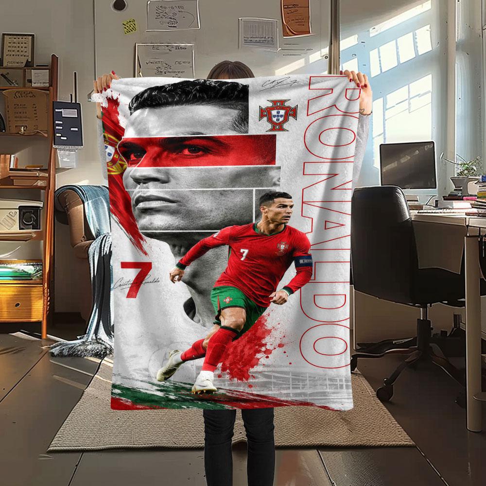 1PC Cristiano Ronaldo Patterned Flannel Blanket Suitable For All Seasons for Home Decor Warmth and Comfort Gifts Holiday Present
